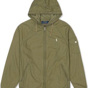 POLO RALPH LAUREN Olive Cotton Twill Hooded Jacket Lg. $199 Windbreaker